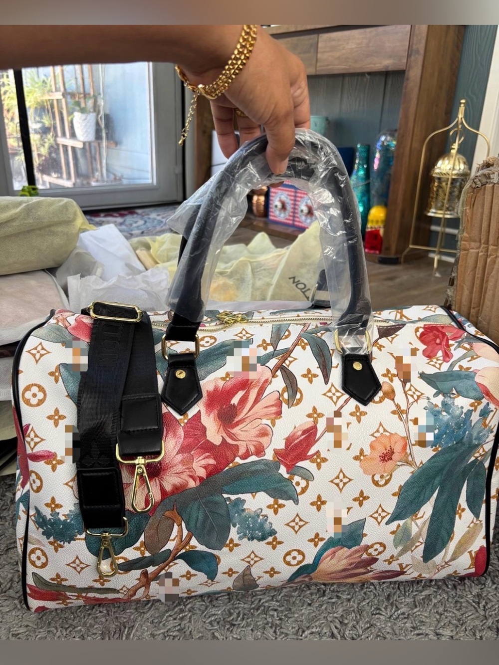 Floral Print Top-Handle Duffel Bag - White Multi